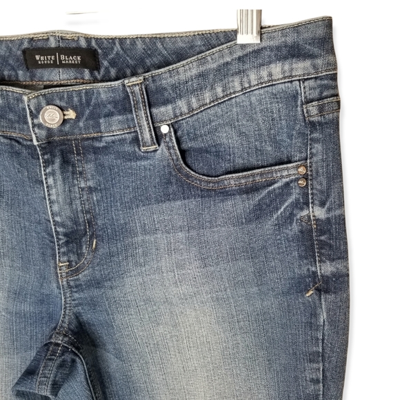 WHBM Blanc Mid Rise Flare Leg Blue Denim Jeans 8R - Picture 6 of 12